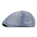 Light blue denim ivy cap featuring floral jacquard texture and side embroidery - Blue Octagonal Style