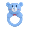 Blue bear silicone baby teether with heart pattern grip and red bow accent - Bear Rattle Teether / Blue
