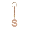 Detail of a sparkling gold letter S keychain with micro-pave crystal rhinestones - Champagne