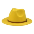 Kids yellow wide brim fedora hat with a brown leather belt and metallic buckle - Yellow