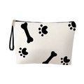 Halloween portable canvas makeup bag with black bone and paw prints pattern - White Black Bone Paw (With Strap)