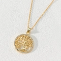18K gold plated Tree of Life necklace with sparkling cubic zirconia on white background - Style C-Round White Zircon Border Tree of Life