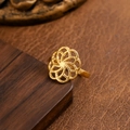 Vintage hollow flower ring in gold finish with layered spiral petal design on wood - Hollow Petal Open Ring / Gold