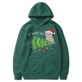 Dunkelgrüner Weihnachts-Hoodie mit Katzen-Print und festlicher Lichterketten-Grafik - Dunkelgrün