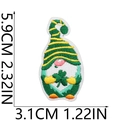 Detailed embroidery patch showing a green gnome with shamrock and size measurements - Gnome and Shamrock (No. 10)