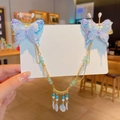 Lavender butterfly hair clips with golden tassels and translucent wings for girls - 37# Blue Butterfly Forehead Chain