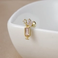 Pink gemstone cocktail glass earrings in 18k gold plated steel with screw back - 60065-6 Gold - Pink Cocktail