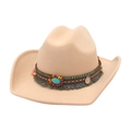 Ethno-Western-Cowboyhut aus beige Filz mit Türkisstein und Perlen-Quasten-Band - Beige