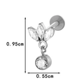 Titanium labret stud with three marquise and one round zircon, 0.95cm by 0.55cm size - Vertical Triple Marquise Round (T2528-5# Silver)