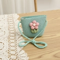Detail of mint green straw woven crossbody bag with pink fabric flower and zipper closure - 52cm 3-6 Years / Bag-Lake Blue