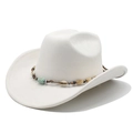 Close-up of white western felt cowboy hat featuring bohemian turquoise and shell bead band - Off White