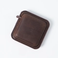 Mini measuring tape keychain in vintage dark brown crazy horse leather with hand stitching - Crazy Horse Leather Square / Coffee
