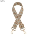 Detail of adjustable canvas bag strap with beige floral embroidery and gold metal hooks - S-15 Khaki Brown Flower