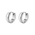 Macro detail of silver titanium steel hoop earrings with brushed metal finish - Diagonal Silver (Single)