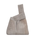 Silver rhinestone triangle handbag with unique knot handle for evening parties - Silver