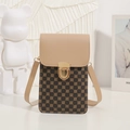 Vertical crossbody phone bag featuring clover pattern and gold metal buckle detail - Apricot