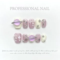 Set unghie finte artigianali rosa glitter e beige con pianeti 3D e ciondoli a croce d'argento - Viola Taro Sfumato / Extra Piccolo (XS)