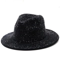 Handmade black fedora hat with sparkling rhinestones for stage and party events - M / Black Full Rhinestone