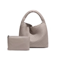Handwoven hobo shoulder bag with matching inner pouch in taupe woven leather style - Gull Grey