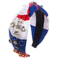 Détail du serre-tête drapeau USA avec rayures bleu blanc rouge et cristaux brillants - Dégradé à Trois Couleurs