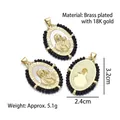 Vintage 18K gold plated Virgin Mary pendant with black beads and mother of pearl inlay - Style G