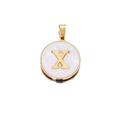 Vintage style 22mm stainless steel pendant with white mother of pearl and gold letter X - Letter X / 22mm (1 Piece/Pack) / Gold