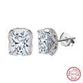 Elegant S925 sterling silver stud earrings featuring rectangular clear zircon stones - Rectangle Side-Silver