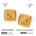 Detailed view of 18k gold plated stainless steel square earrings with textured finish - Square Ripple JDEW2405004
