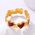 Minimalist 18k gold plated stainless steel heart ring with red enamel details - Adjustable Open / Gold Red Heart Chain (JR555-GR)