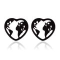 Black heart-shaped world map stud earrings in stainless steel with a matte finish - 195/World Map / Black
