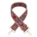 Détail de la sangle ethnique fleurie avec des clips et une boucle en métal doré - Bleu Marine Rouge Floral