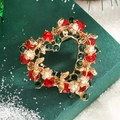 Christmas heart wreath brooch in gold alloy with festive red and green gemstones - Rhinestone Heart