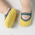 Yellow baby cotton lace princess socks with dark green elastic anti-slip straps - 1306-Yellow (No Non-slip Grip)