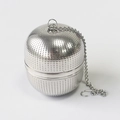Macro detail of 304 stainless steel tea infuser ball with fine mesh and hanging chain - Large Ball