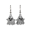 Ghost earrings for Halloween in silver-grey metal finish with cute cartoon design - Metal Ghost Earrings / Silver Gray (5397)