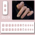Pink press-on nails with 3D white bow, pearls, and silver glitter stripes, full set 24pcs - 3D Rhinestone Bow Style (D219)