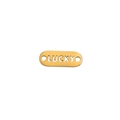 Golden stainless steel oval pendant charm with cutout LUCKY lettering for DIY jewelry - LUCKY Tag / Gold