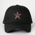 Black cotton baseball cap featuring a stylish leopard print star design on the front - One Size / Black