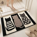 Saugfähige Badematte mit drei Katzensilhouetten in Schwarz Beige und Braun - 50*80cm / Schwarz-weiße Katze