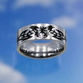 Detailed view of punk style silver butterfly ring with black textured hollow-out design - Butterfly Ring