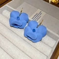 Detail of blue matte mesh flower earrings resting in a beige velvet jewelry box - Blue Matte Flower Ear Hooks (13# Ear Hook-Blue)