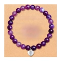 Natural purple stone bead bracelet with silver heart charm and sister message card - Purple Agate + Unbiological Sister Card