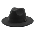 Close-up of black fedora wool hat featuring a satin ribbon and golden metal M logo - M (56-58cm) / Black