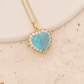 Golden necklace featuring a faceted blue heart pendant surrounded by white crystals - Large Heart-shaped Blue Gem Style (2#)