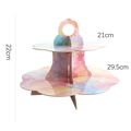 Alzatina per cupcake a 2 livelli in carta acquerello con vassoi da 21cm e 29,5cm - Supporto per Torta Acquerello a 2 Livelli