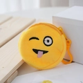 Mini yellow plush emoji coin purse with winking tongue embroidery and plastic hook - Yellow