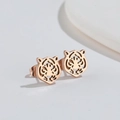 Rose gold hollow tiger head earrings crafted in polished stainless steel for women - Rose Gold