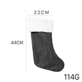 Dark grey knitted Christmas stocking with white faux fur trim, size 22x44cm for holiday gift - Grey Knitted Christmas Stocking