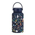650ml navy blue vacuum insulated water bottle with colorful terrazzo pattern and handle - Indigo Blue Terrazzo Texture