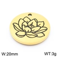 Golden 20mm round stainless steel pendant featuring engraved black lotus flower design - Larkspur-Gold (KLJ8059-Z)
